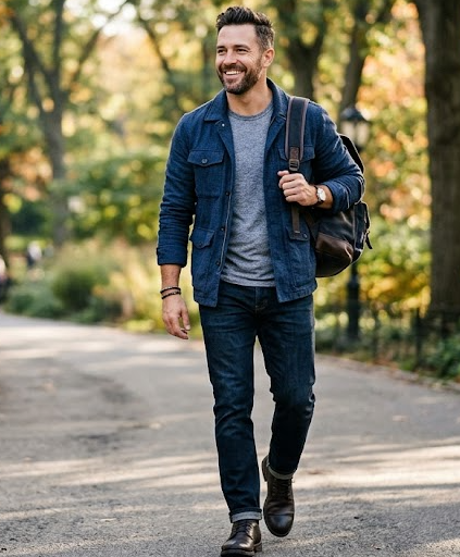 Člověk kráčející příroudou za slunečného dne